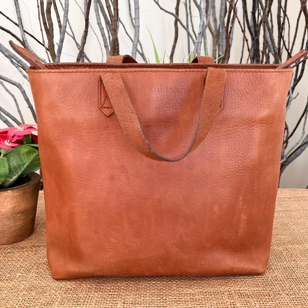 Madewell Zip Top Transport Small Brown Leather Bag